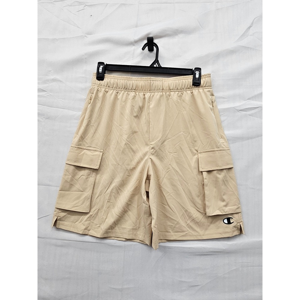 Champion Mens Cargo Shorts Khaki Poly Blend Athletic Workout Casual Size Medium